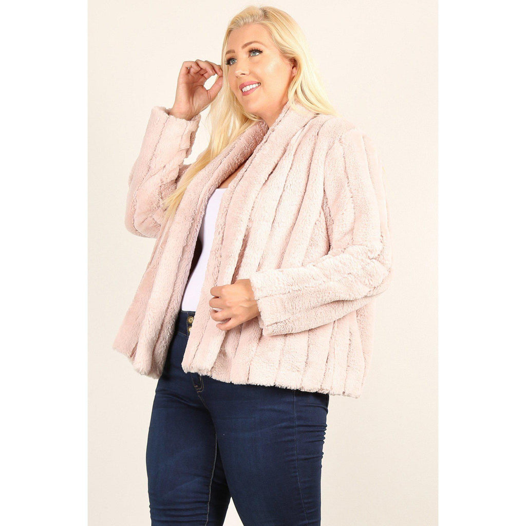 Plus Size Faux Fur Jackets With Open Front And Loose Fit-NXTLVLNYC