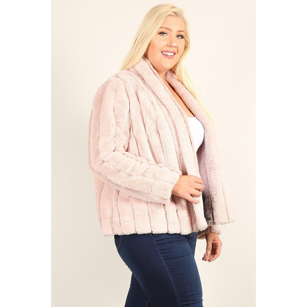 Plus Size Faux Fur Jackets With Open Front And Loose Fit-NXTLVLNYC