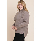 Plus Size High Quality Buttery Soft Solid Knit Turtleneck Two Tone High Low Hem Sweater-Clothing Sweaters-NXTLVLNYC