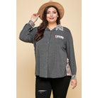 Plus Size Printed Patchwork Contrast Button Up Shirt-NXTLVLNYC