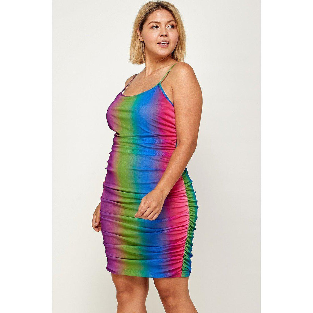 Plus Size Rainbow Ombre Print Cami Dress-Clothing Dresses-NXTLVLNYC