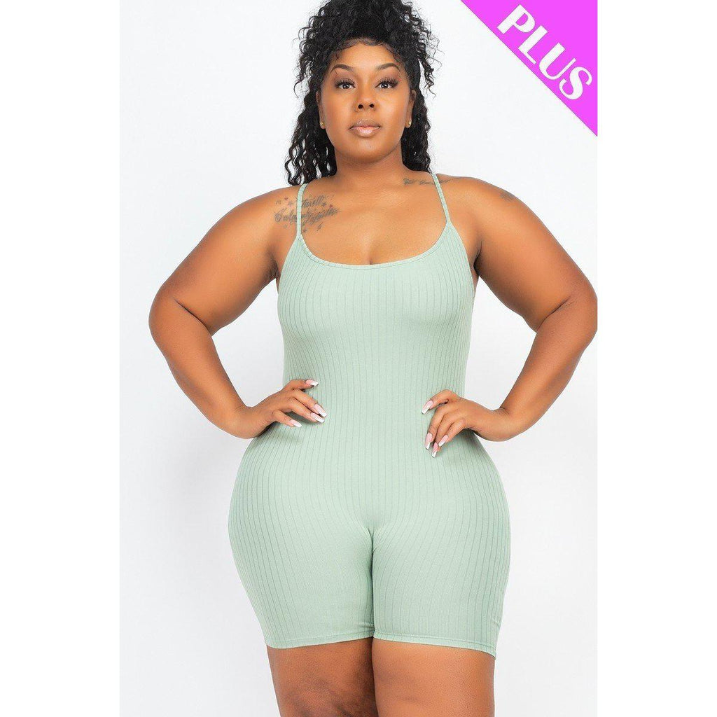 Plus Size Ribbed Bodycon Romper-Jumpsuits & Rompers-NXTLVLNYC
