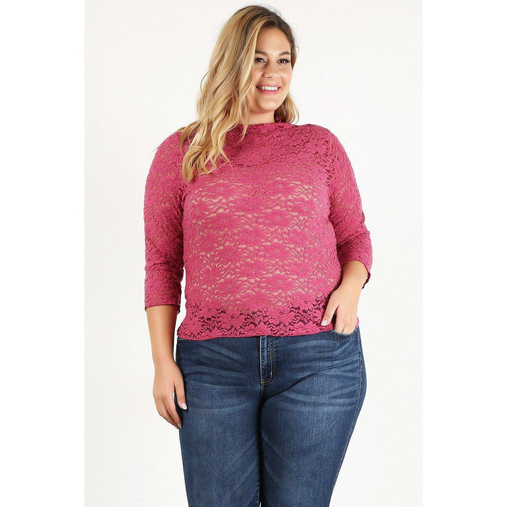 Plus Size Sheer Lace Fitted Top-Clothing Tops-NXTLVLNYC