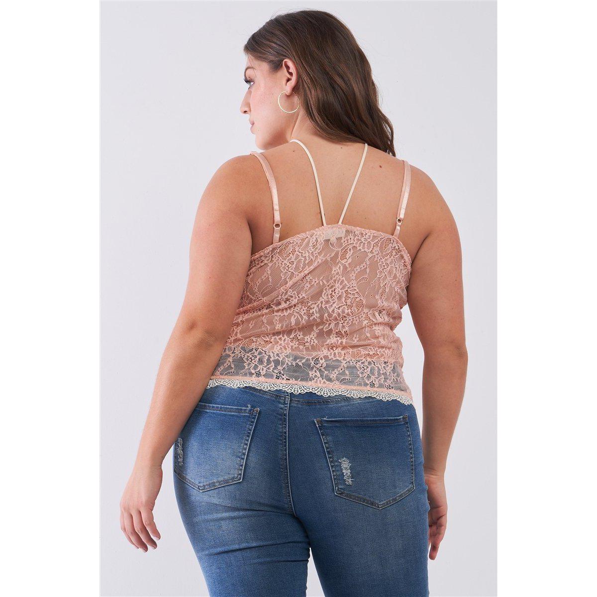 Plus Size Sleeveless Sheer Lace Halter Neck Detail Bustier Top-Clothing Tops-NXTLVLNYC