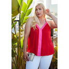 Plus Size Sleeveless V Neck Back Button Color Block Cami Top-Women - Apparel - Activewear - Tops-NXTLVLNYC