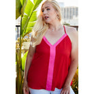 Plus Size Sleeveless V Neck Back Button Color Block Cami Top-Women - Apparel - Activewear - Tops-NXTLVLNYC