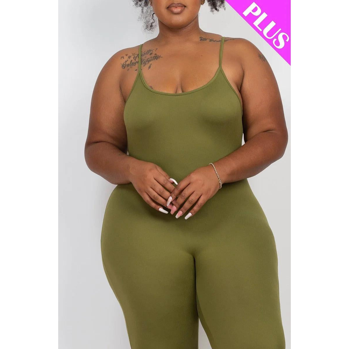 Plus Size Solid Bodycon Cami Jumpsuit-NXTLVLNYC