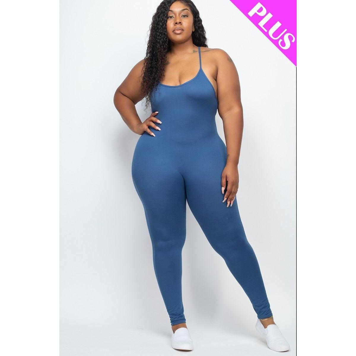 Plus Size Solid Bodycon Cami Jumpsuit-NXTLVLNYC