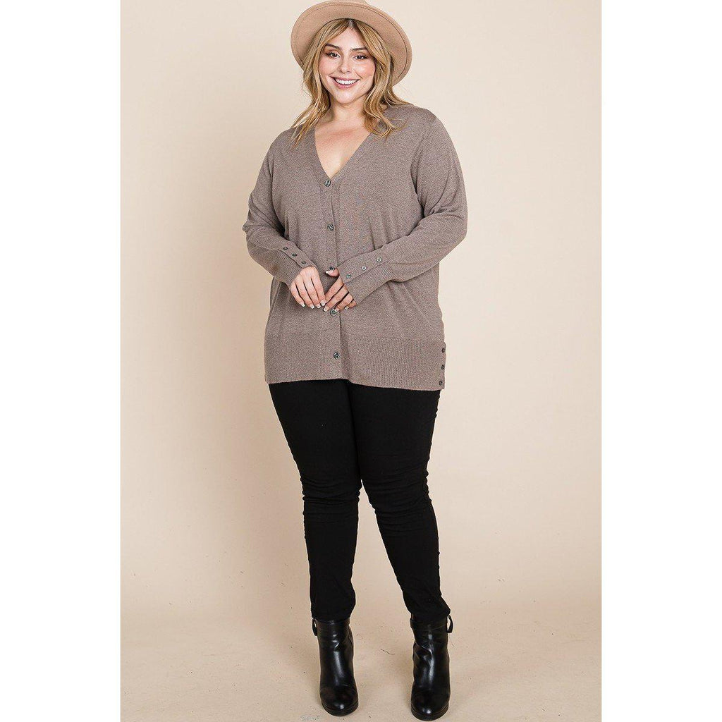 Plus Size Solid Buttery Soft V Neck Button Up High Quality Two Tone Knit Cardigan-Women's Fashion - Women's Clothing - Sweaters - Cardigans-NXTLVLNYC
