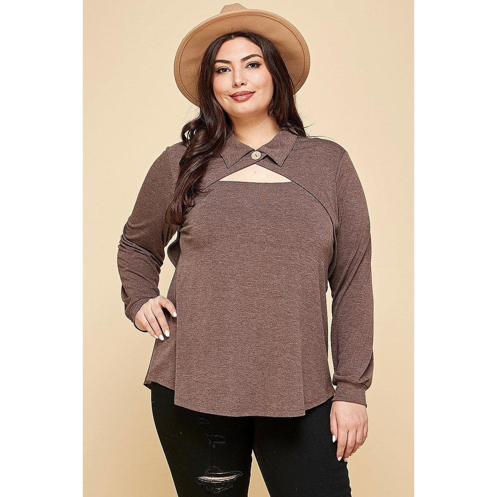 Plus Size Solid Long Sleeve Fashion Top-NXTLVLNYC