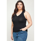 Plus Size, Solid Ribbed Knit Polo Sleeveless Top-NXTLVLNYC