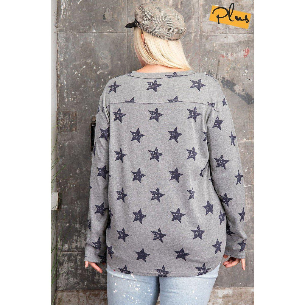 Plus Size Star Printed Poly Rayon Loose Fit Top-Clothing Tops-NXTLVLNYC