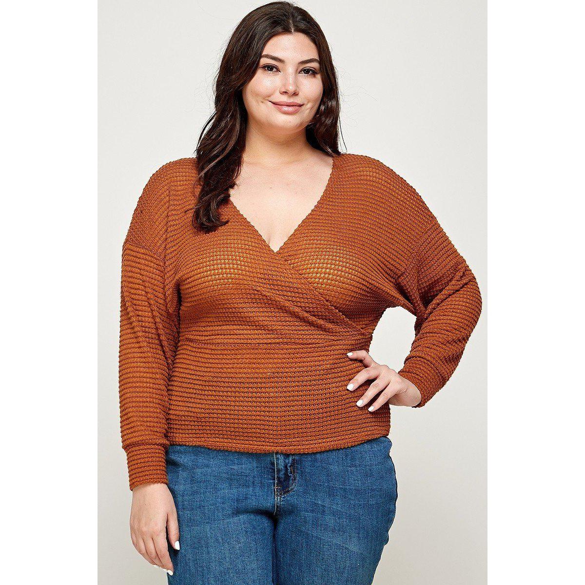 Plus Size Textured Waffle Sweater Knit Top-NXTLVLNYC