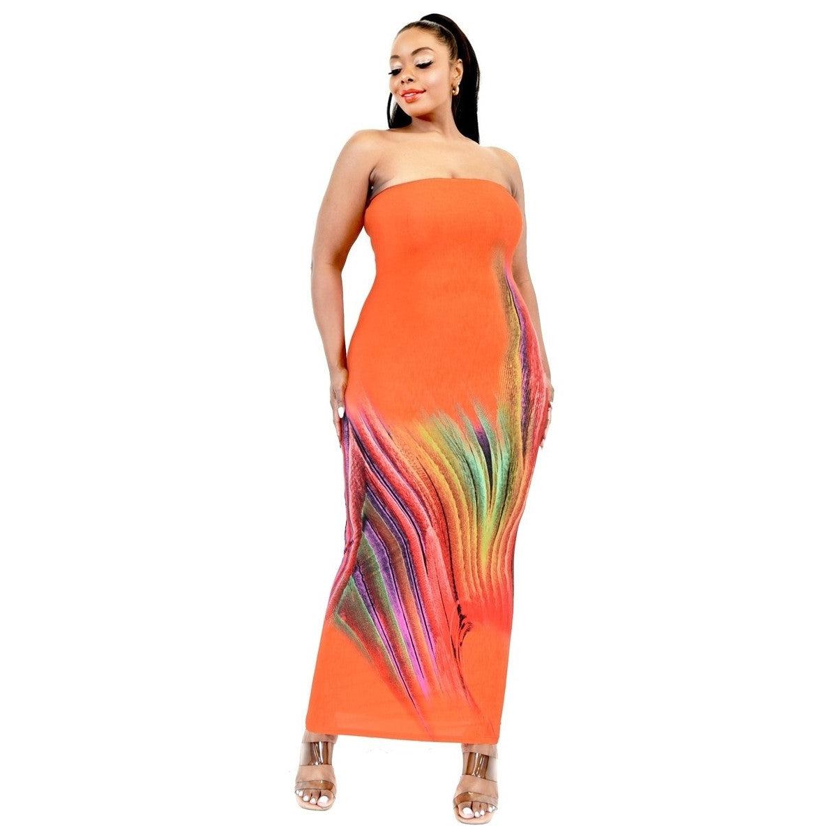 Plus Sleeveless Color Gradient Tube Top Maxi Dress-NXTLVLNYC