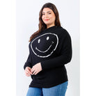 Plus Smile Front Print Flannel Dolman Sleeve Top-NXTLVLNYC