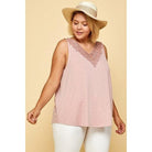 Plus Solid French Terry Slub Sleeveless Tank With Lace Neckline-NXTLVLNYC