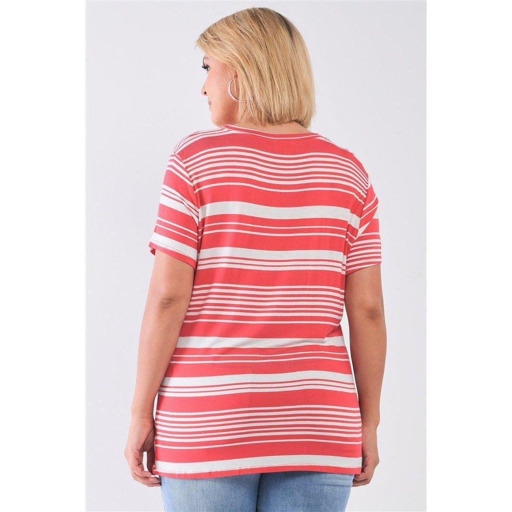Plus Striped And Distressed Cut-out Top-NXTLVLNYC