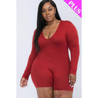 Plus V-neck Long Sleeve Bodycon Romper-NXTLVLNYC