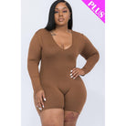 Plus V-neck Long Sleeve Bodycon Romper-NXTLVLNYC