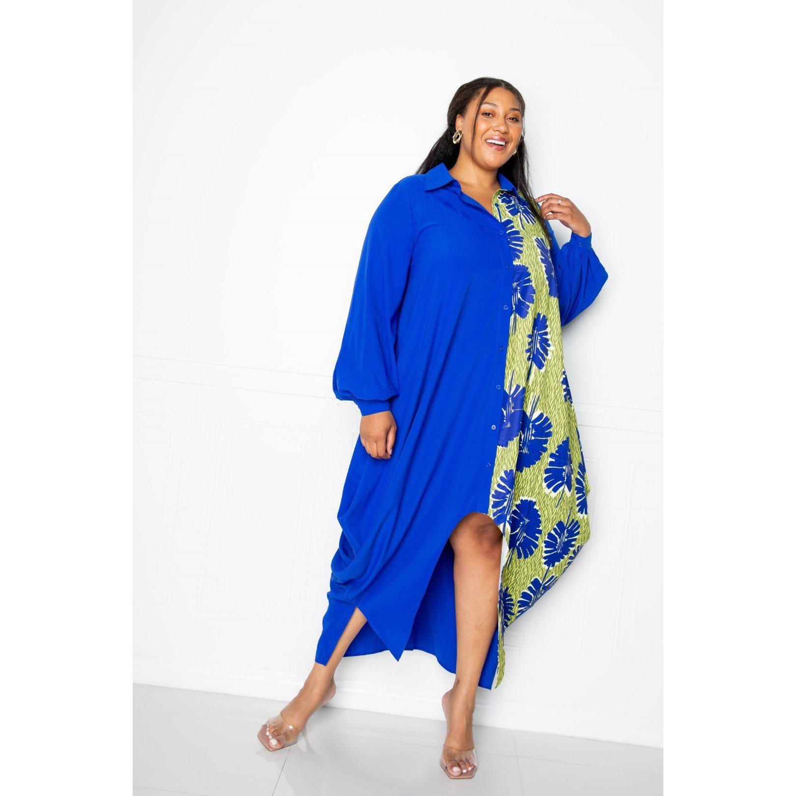 Print Drapy Shirt Maxi Dress-NXTLVLNYC