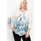 Print Top Featuring A Round Neckline And 3/4 Bell Sleeves-NXTLVLNYC