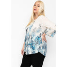 Print Top Featuring A Round Neckline And 3/4 Bell Sleeves-NXTLVLNYC