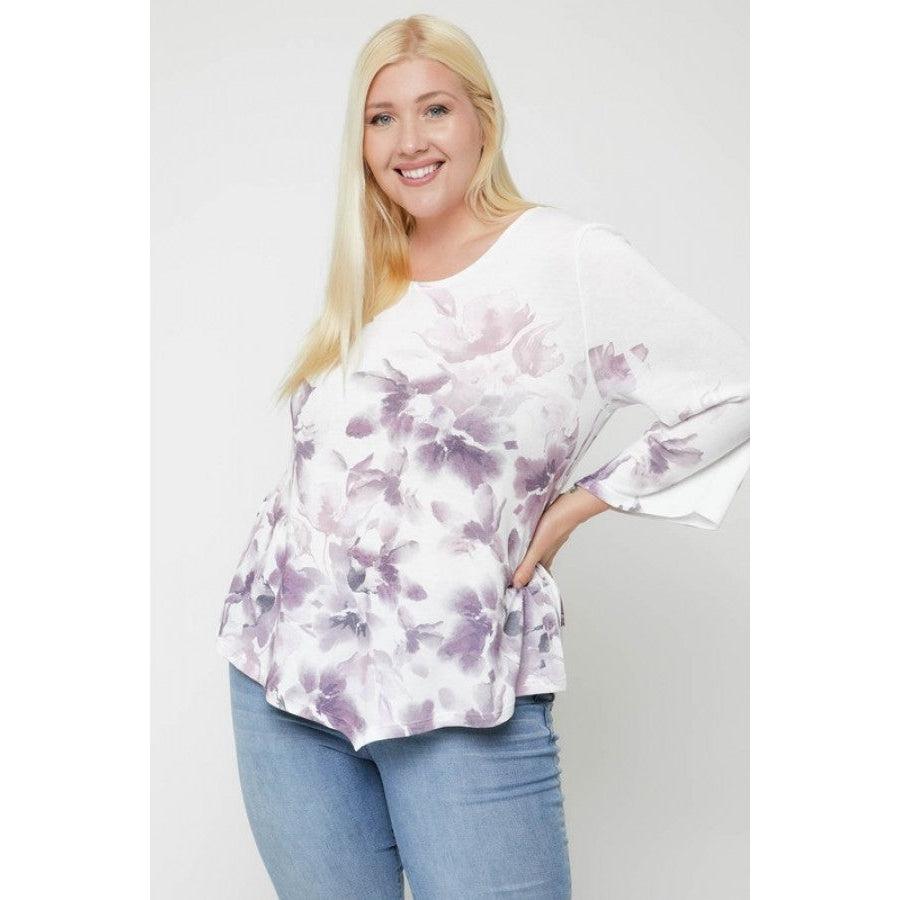 Print Top Featuring A Round Neckline And 3/4 Bell Sleeves-NXTLVLNYC