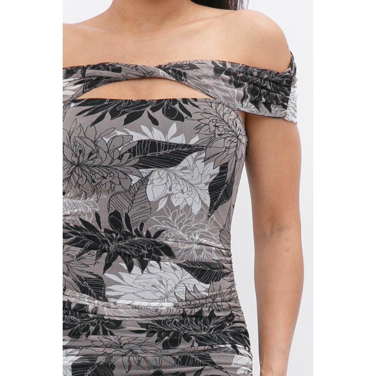 Printed Mesh Off Shoulder Dress-Dresses-NXTLVLNYC