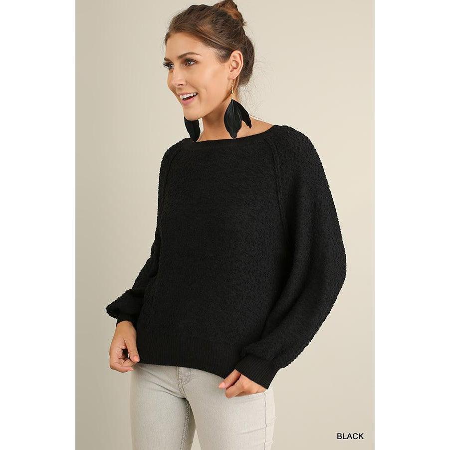 Puff Sleeve Boat Neck Sweater-Clothing Sweaters-NXTLVLNYC