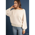 Puff Sleeve Boat Neck Sweater-Clothing Sweaters-NXTLVLNYC