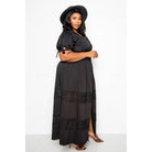 Puff Sleeve Maxi Dress With Lace Insert-NXTLVLNYC