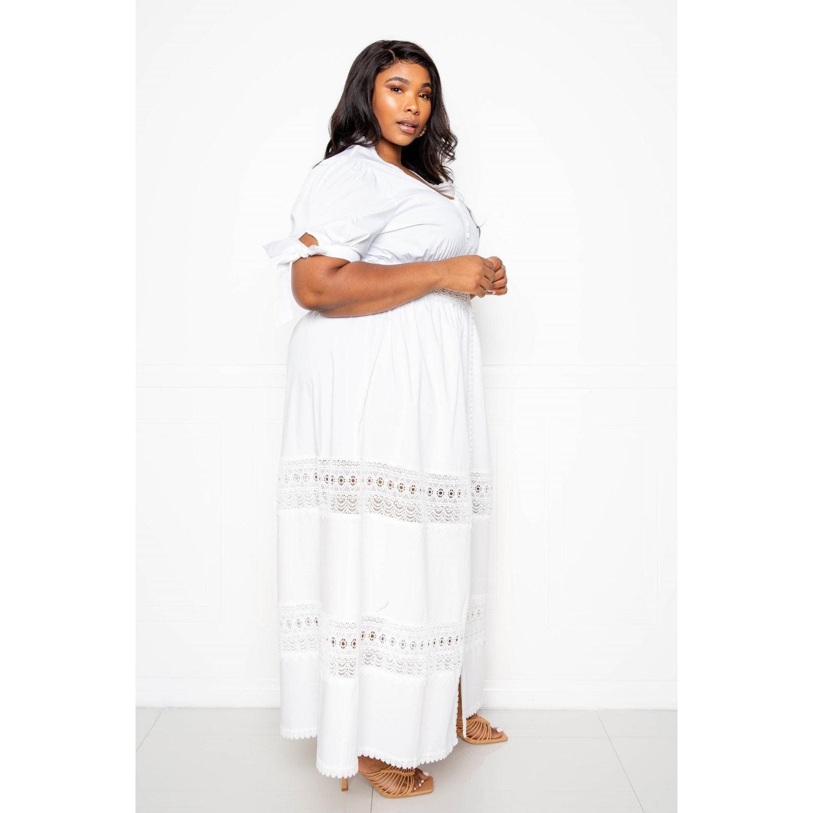 Puff Sleeve Maxi Dress With Lace Insert-NXTLVLNYC