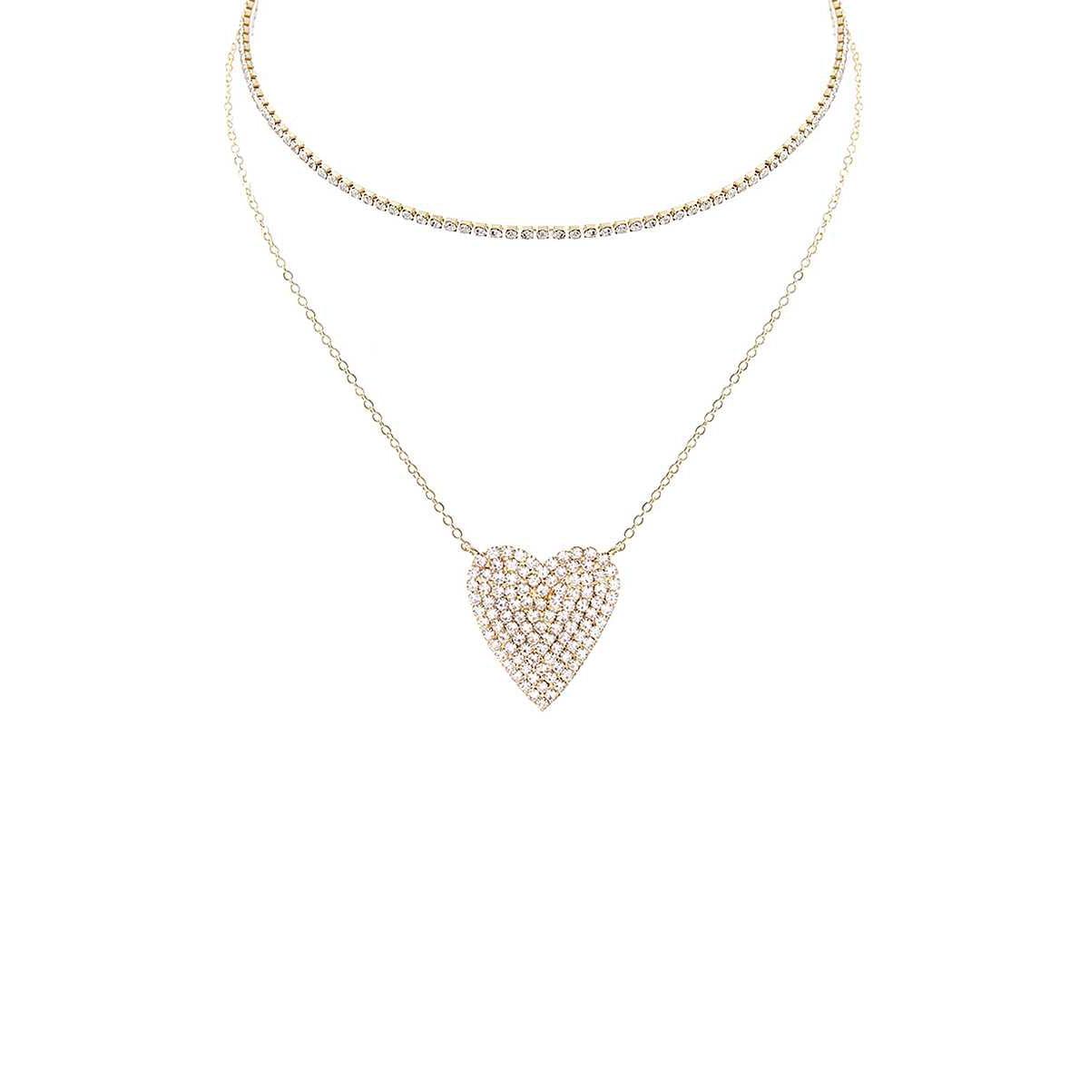 Rhinestone Heart Choker And Necklace Set-NXTLVLNYC