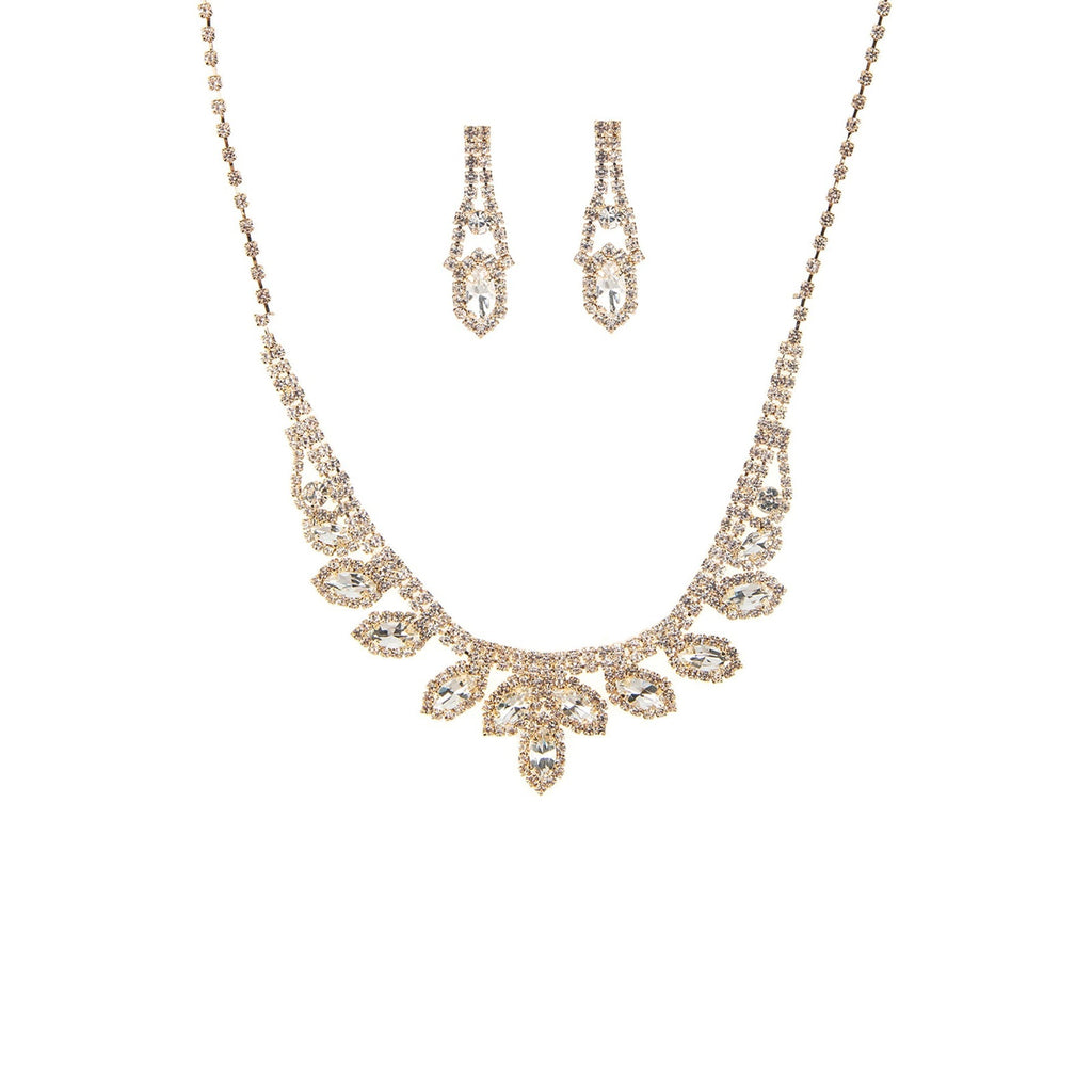 Rhinestone Marquise Wedding Necklace And Earring Set-NXTLVLNYC