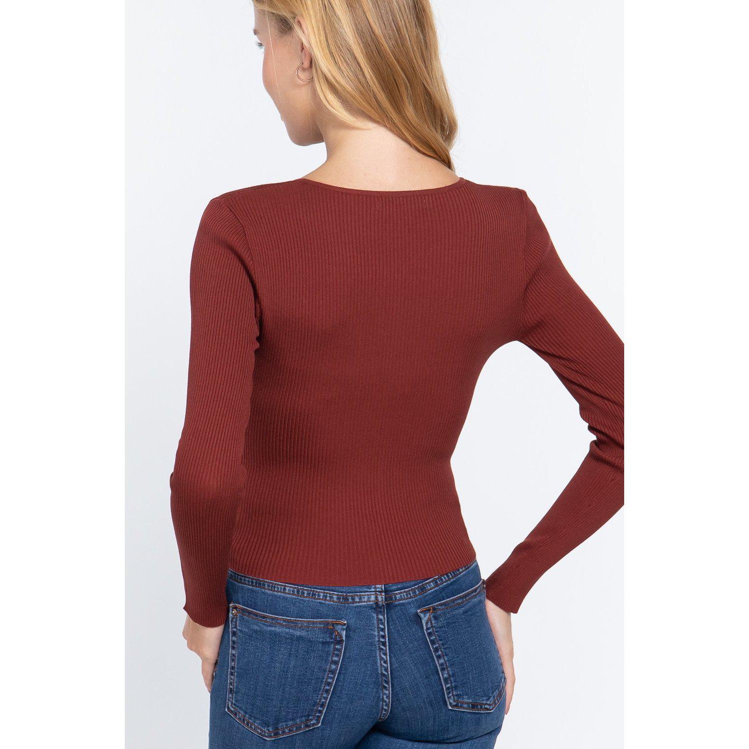 Rib Sweater Top W/front Zipper-NXTLVLNYC