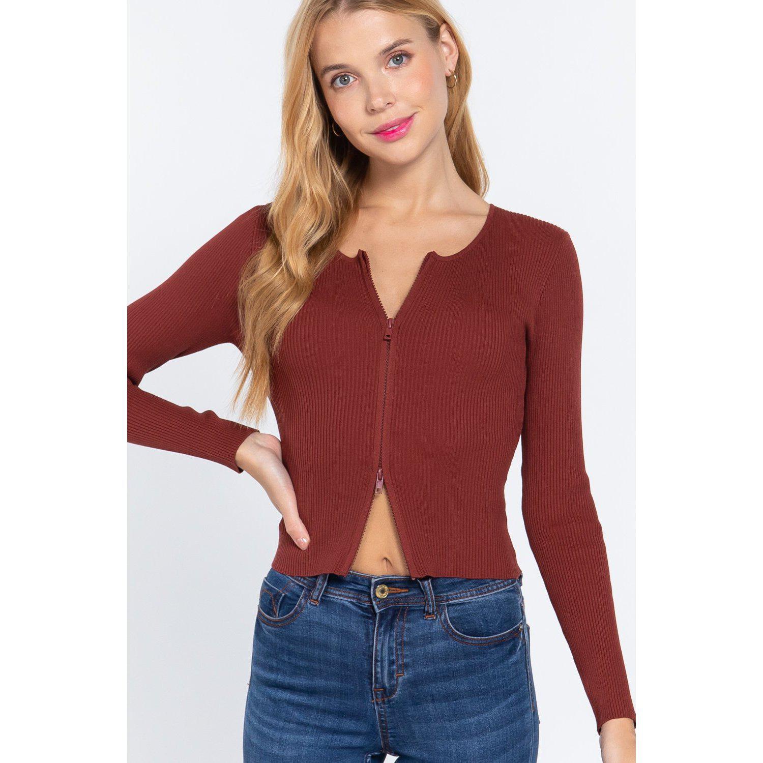 Rib Sweater Top W/front Zipper-NXTLVLNYC