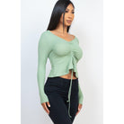 Ribbed Drawstring Front Long Sleeve Peplum Top-NXTLVLNYC