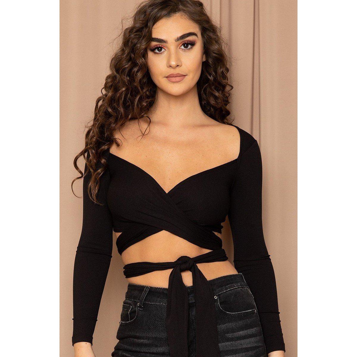 Ribbed Long Strap Wrap Tie Crop Top-NXTLVLNYC