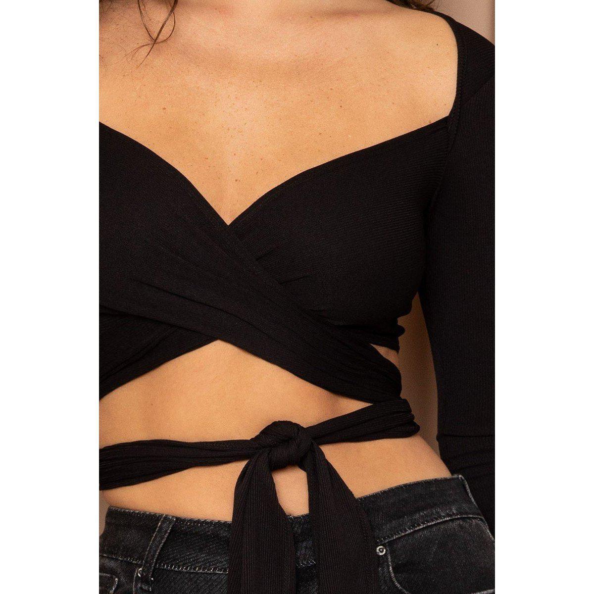 Ribbed Long Strap Wrap Tie Crop Top-NXTLVLNYC