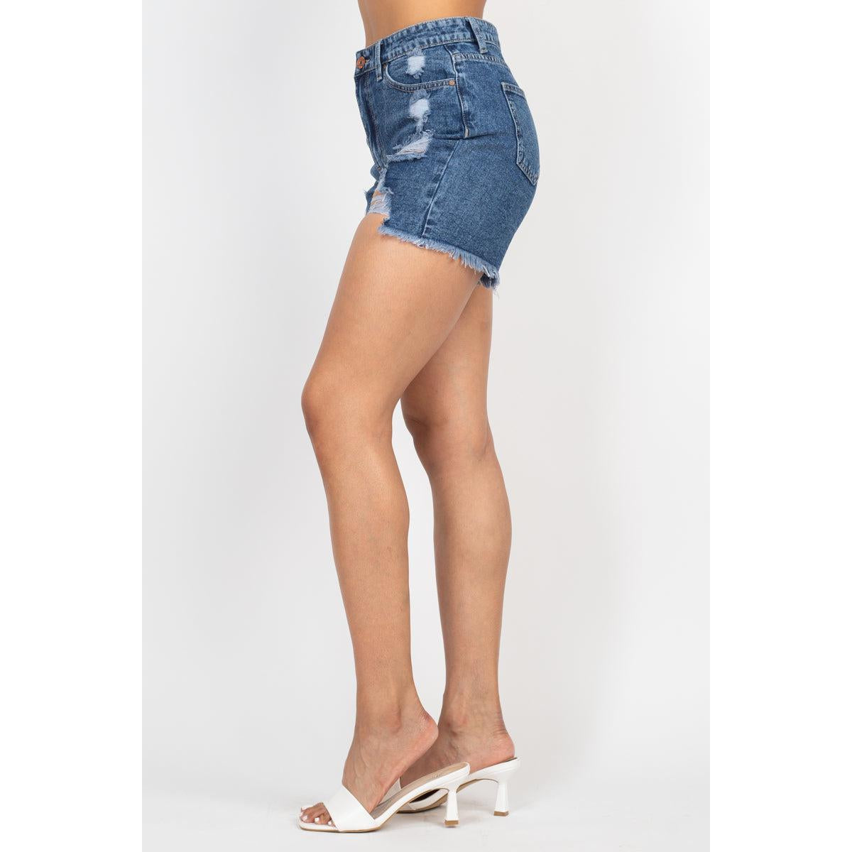 Ripped Five-pocket Mini Denim Shorts-NXTLVLNYC