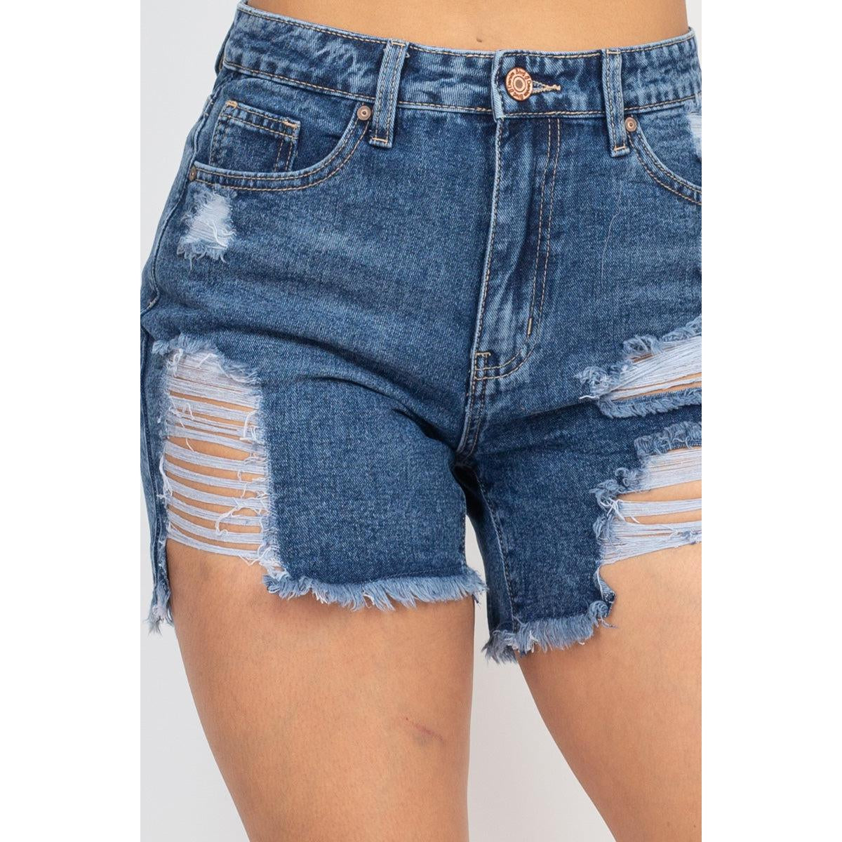 Ripped Five-pocket Mini Denim Shorts-NXTLVLNYC