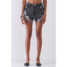 Ripped High-waist Front Zip-up Raw Hem Detail Distressed Mini Shorts-SHORTS-NXTLVLNYC