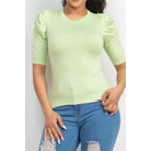 Round Neck Puff Ruched Sleeve Top-NXTLVLNYC