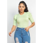 Round Neck Puff Ruched Sleeve Top-NXTLVLNYC