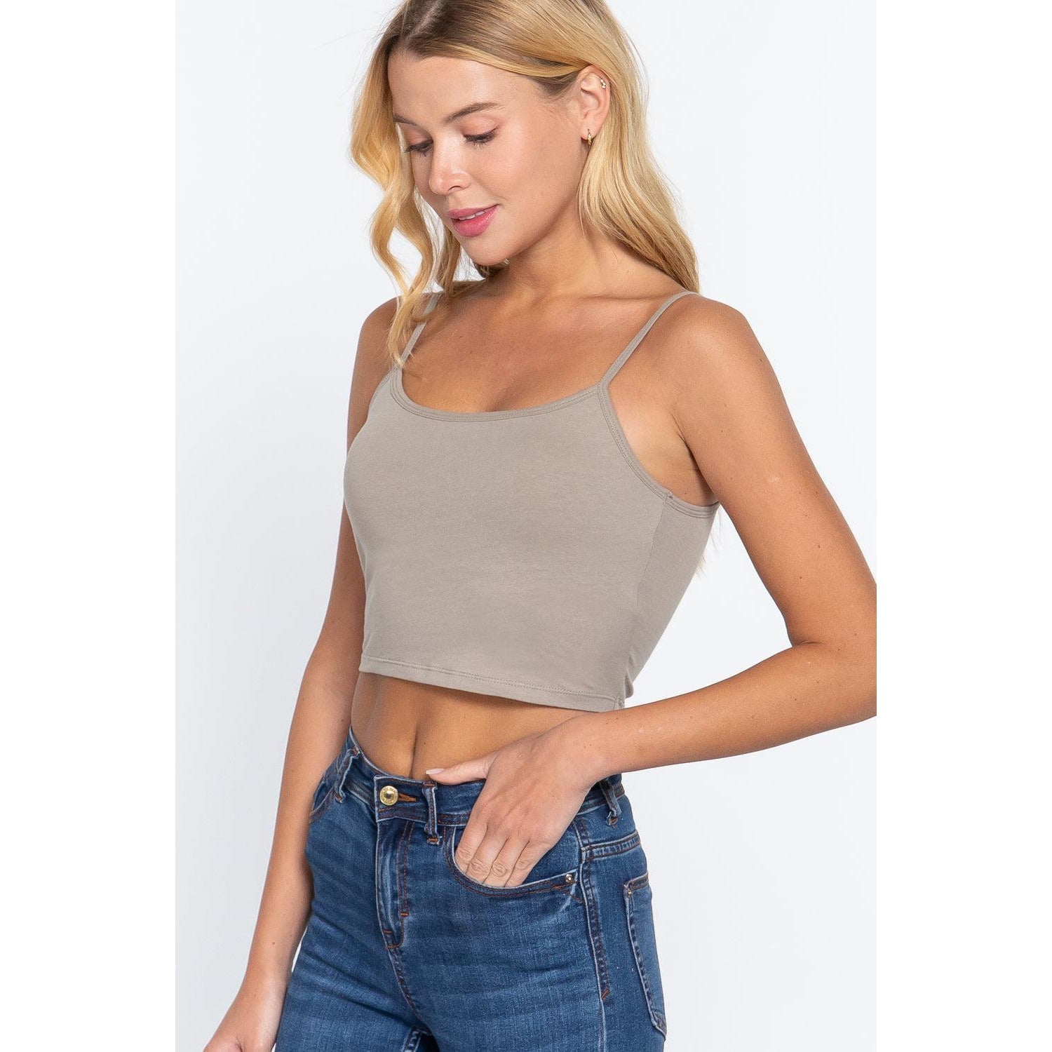 Round Neck W/removable Bra Cup Cotton Spandex Bra Top-NXTLVLNYC