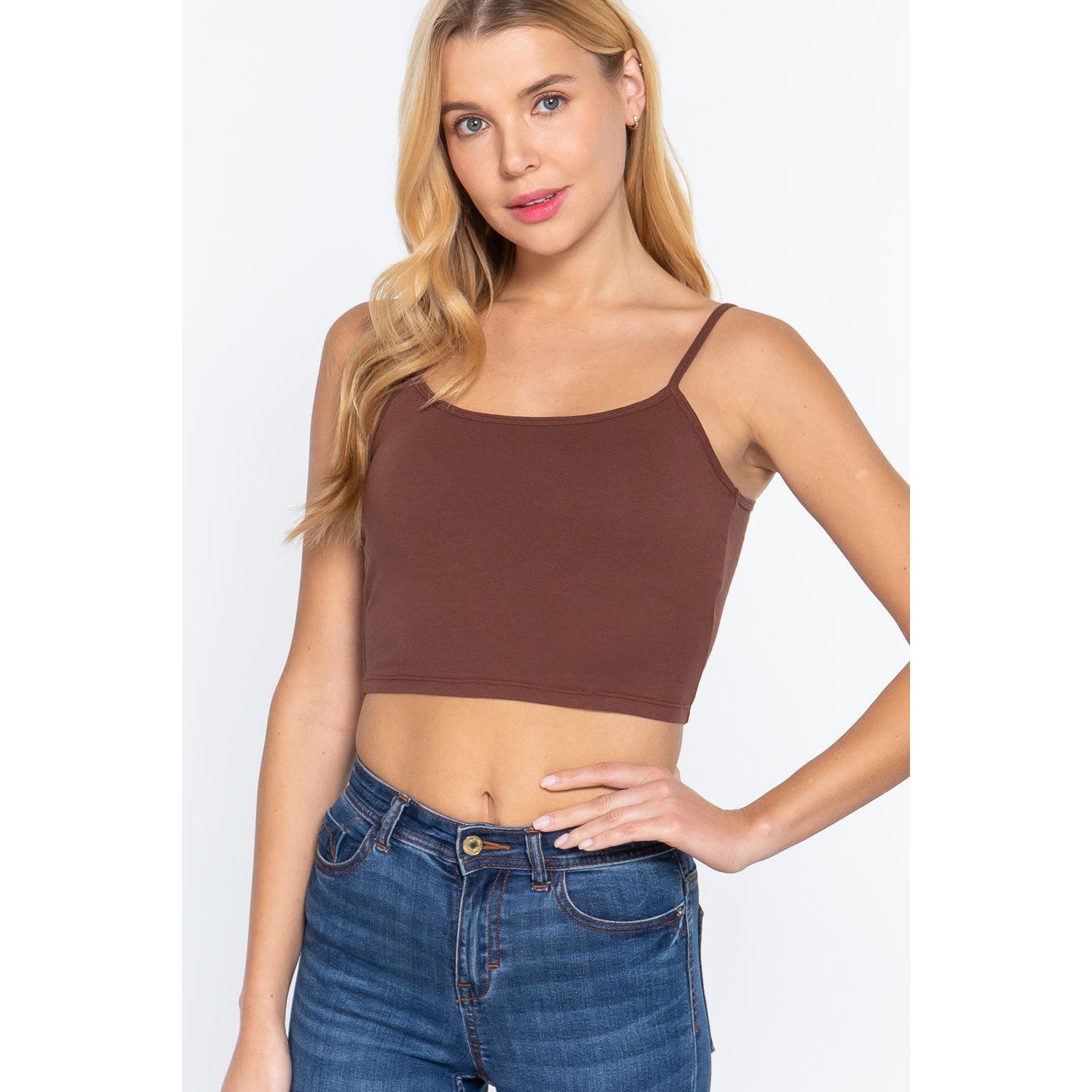 Round Neck W/removable Bra Cup Cotton Spandex Bra Top-NXTLVLNYC