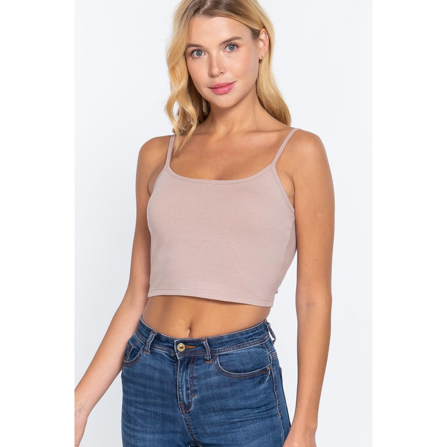 Round Neck W/removable Bra Cup Cotton Spandex Bra Top-NXTLVLNYC