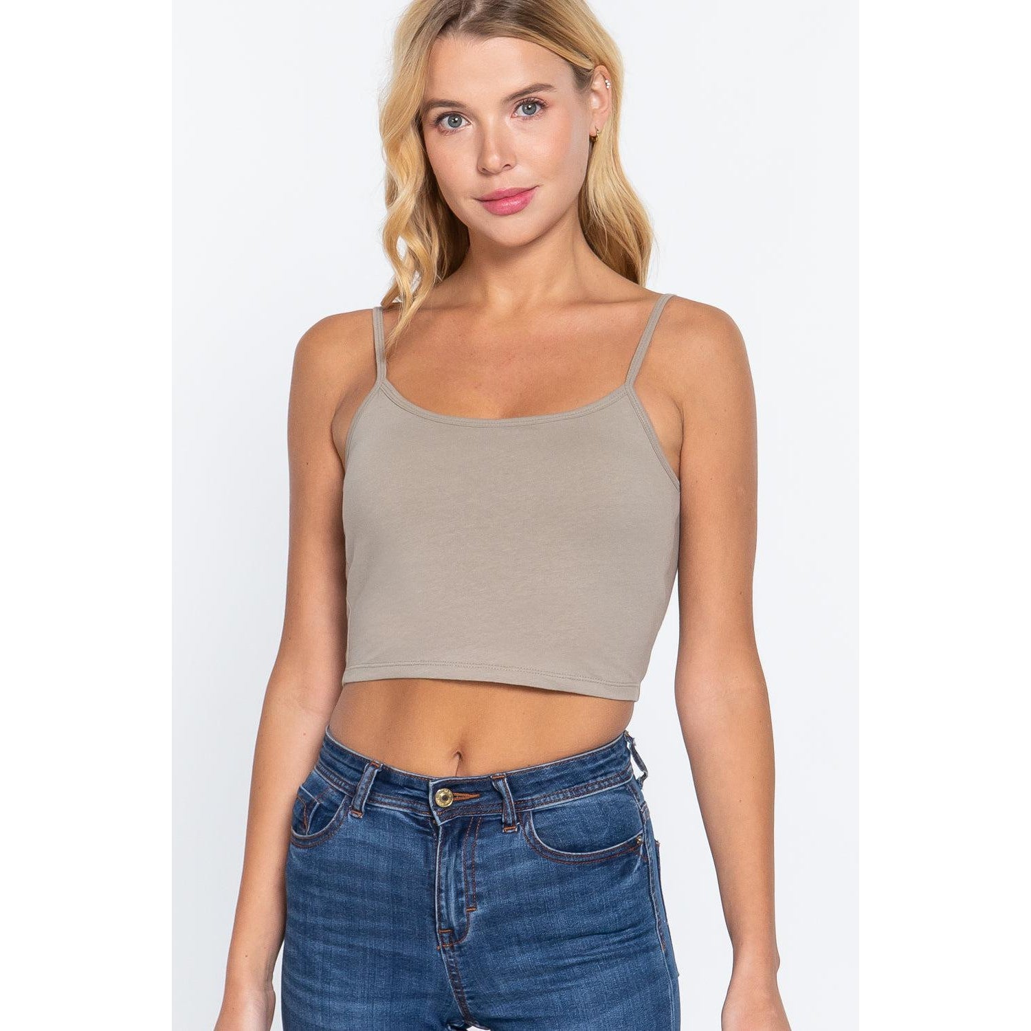 Round Neck W/removable Bra Cup Cotton Spandex Bra Top-NXTLVLNYC