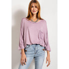 Rounded Neckline 3/4 Sleeves Washed Top-NXTLVLNYC