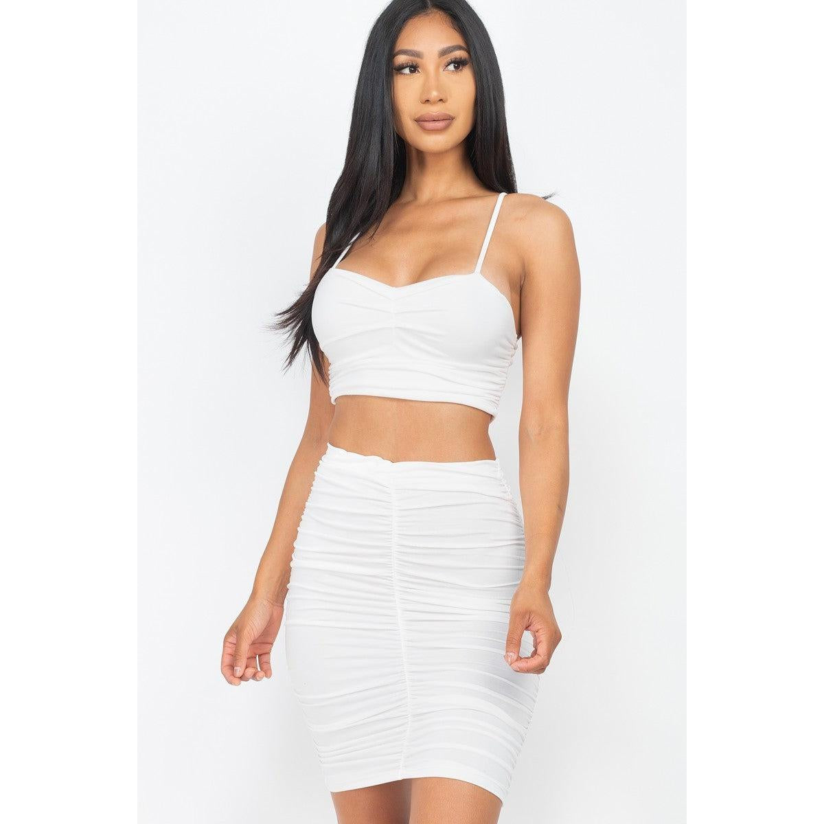 Ruched Crop Top And Skirt Sets-NXTLVLNYC